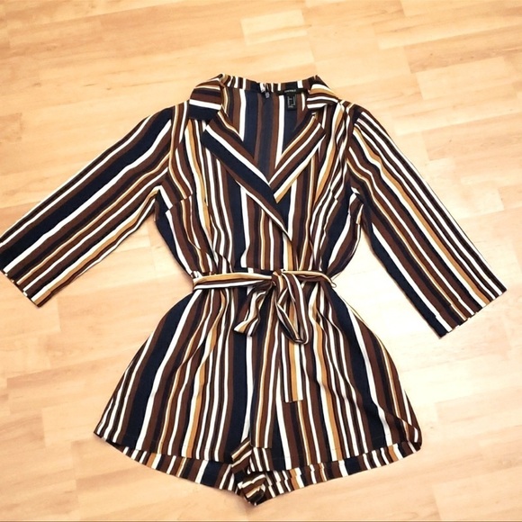 Forever 21 Striped Jumpsuit - Navy, Brown, White - Picture 1 of 7